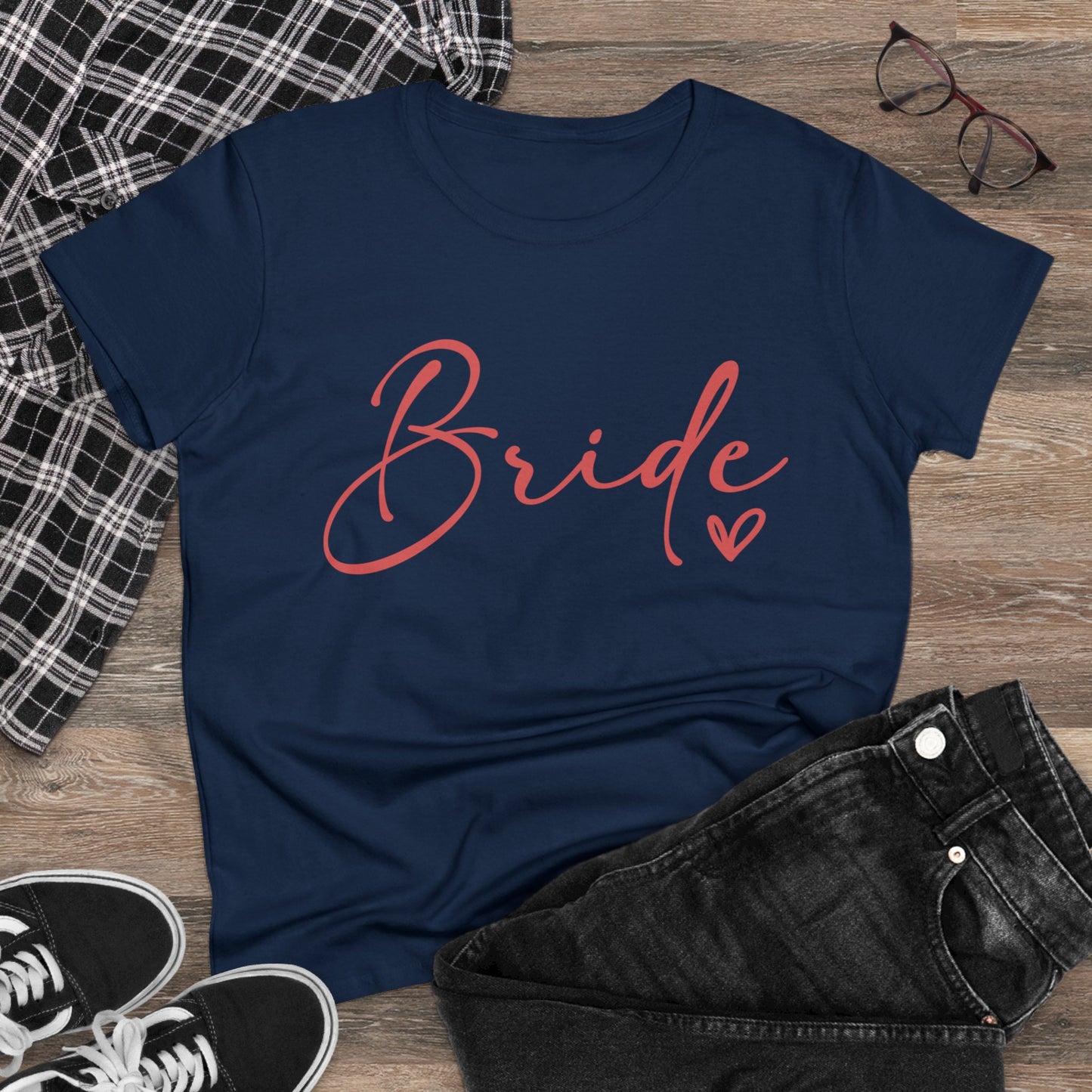 Bride Heart Tee Pink Letters | Women's Midweight Cotton Tee