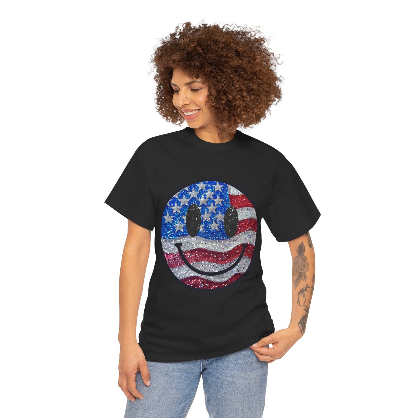 Smiley American Flag | Unisex Heavy Cotton Tee