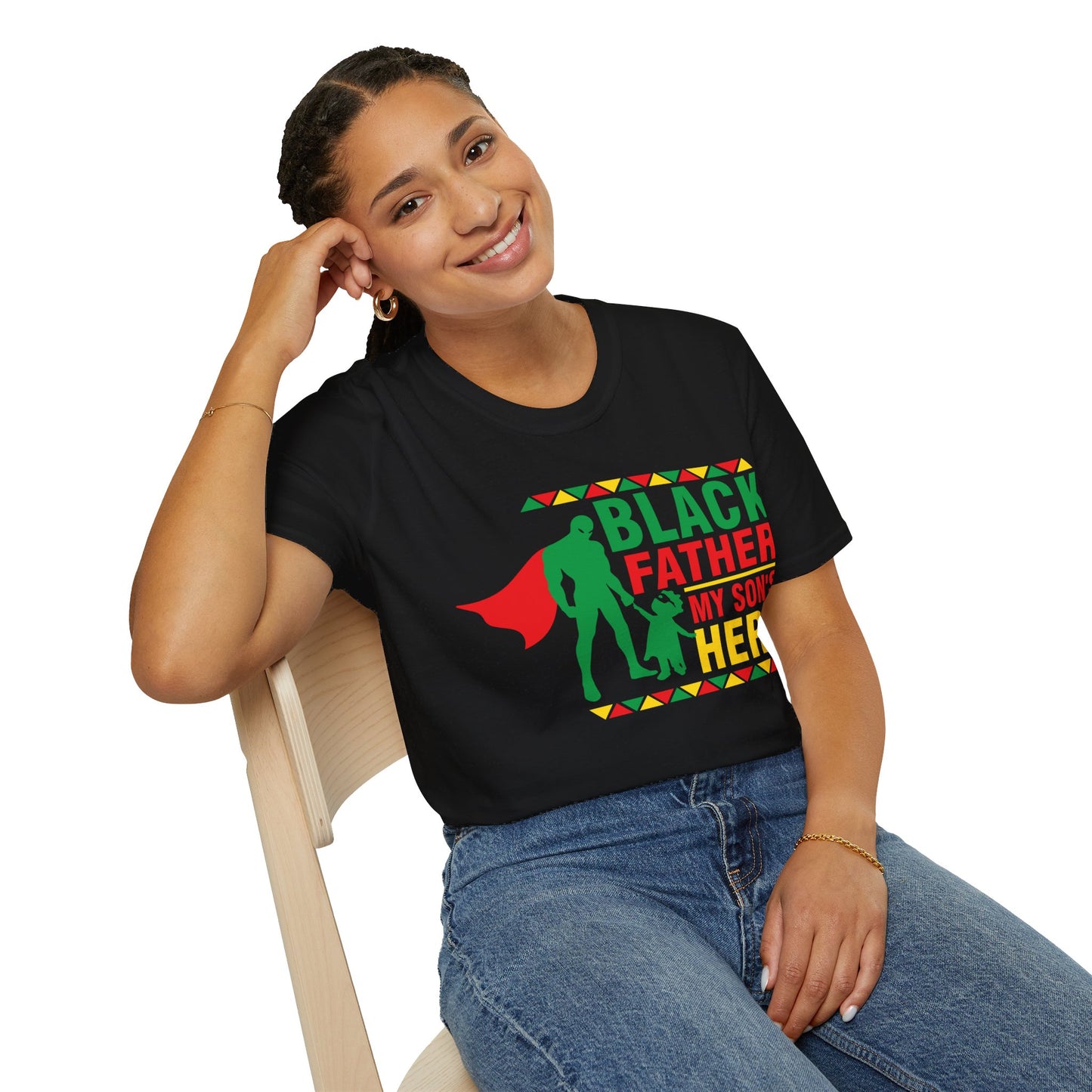 Black Father My Son's Hero| Unisex Softstyle T-Shirt