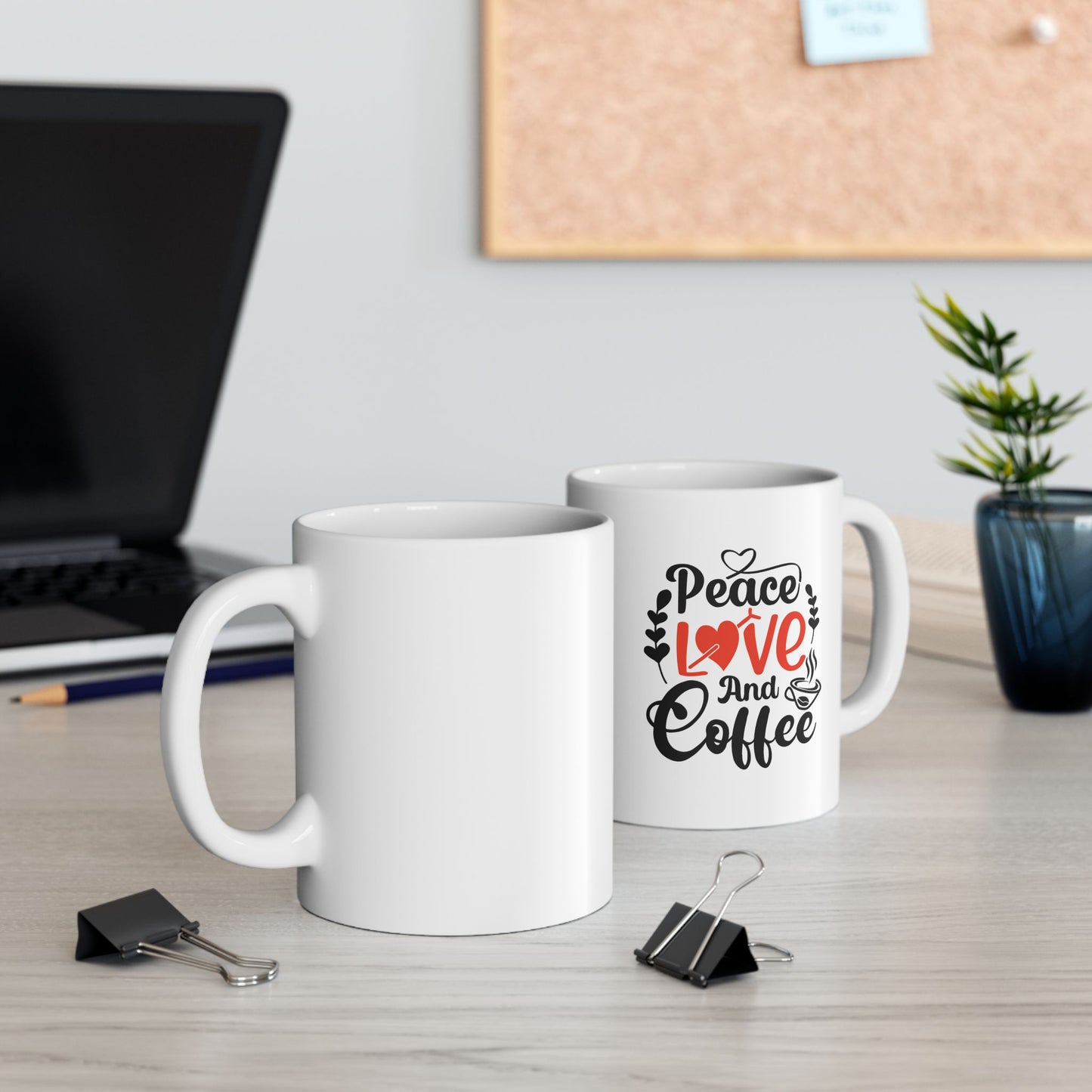 Coffee Mug - Peace Love and Coffee Ceramic Mug, (11oz, 15oz)