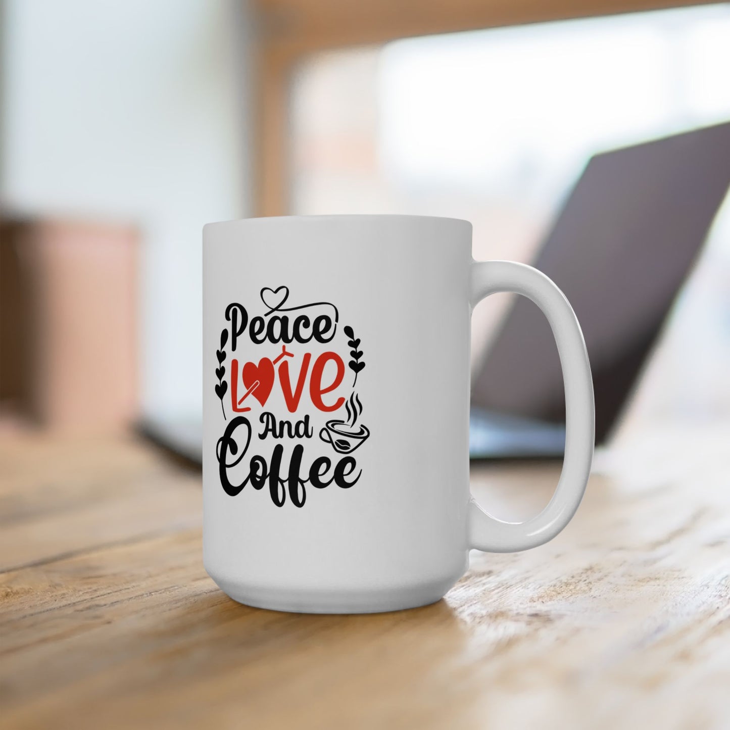 Coffee Mug - Peace Love and Coffee Ceramic Mug, (11oz, 15oz)