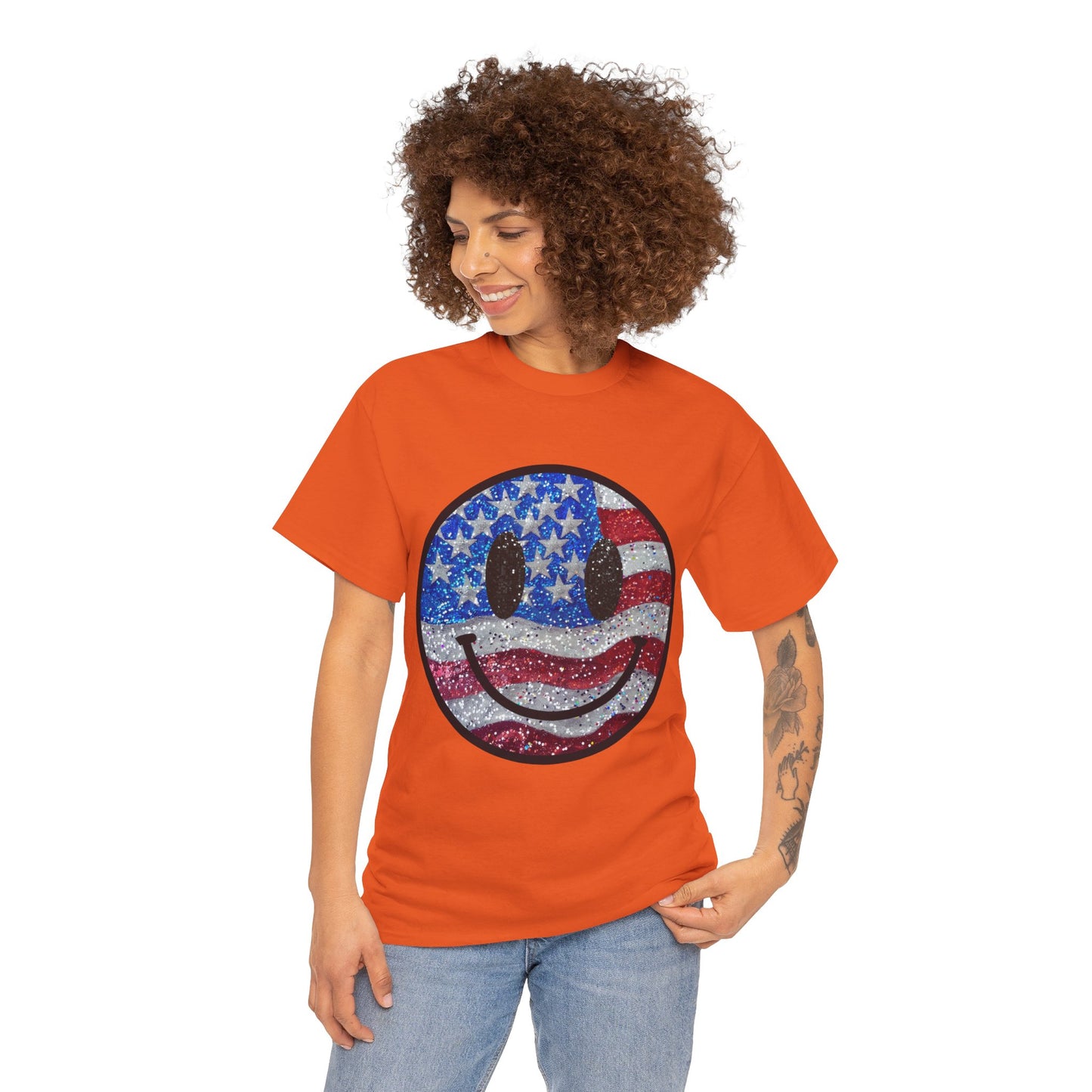 Smiley American Flag | Unisex Heavy Cotton Tee
