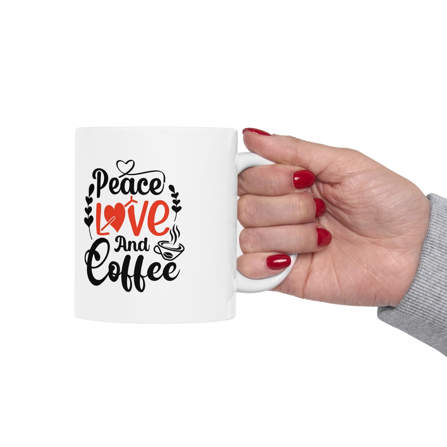 Coffee Mug - Peace Love and Coffee Ceramic Mug, (11oz, 15oz)