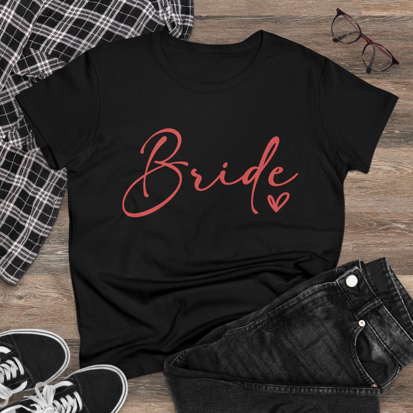 Bride Heart Tee Pink Letters | Women's Midweight Cotton Tee