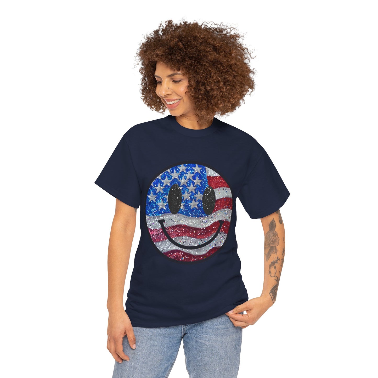 Smiley American Flag | Unisex Heavy Cotton Tee