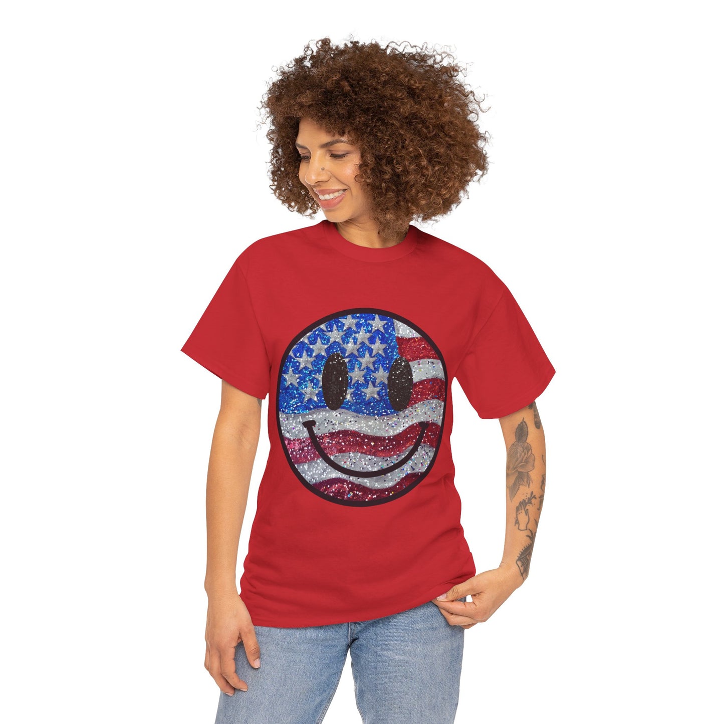 Smiley American Flag | Unisex Heavy Cotton Tee