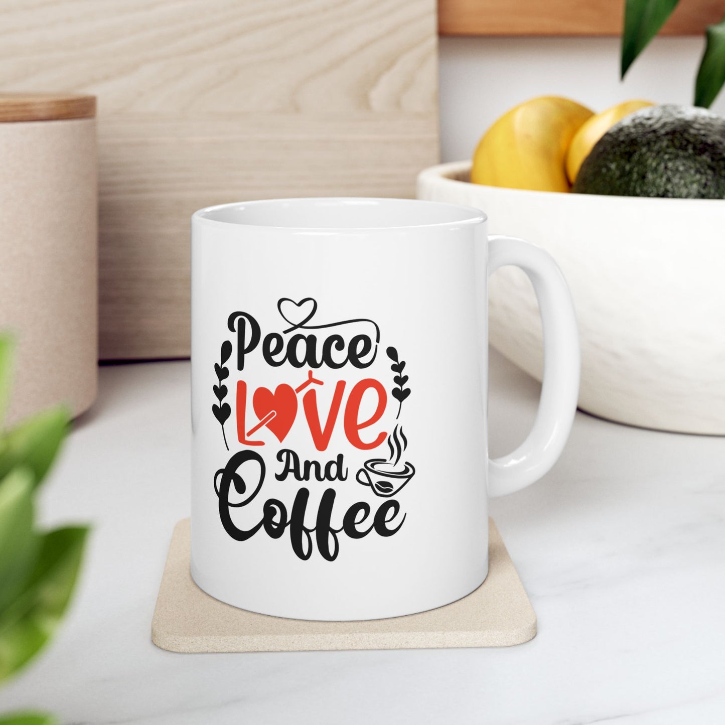 Coffee Mug - Peace Love and Coffee Ceramic Mug, (11oz, 15oz)