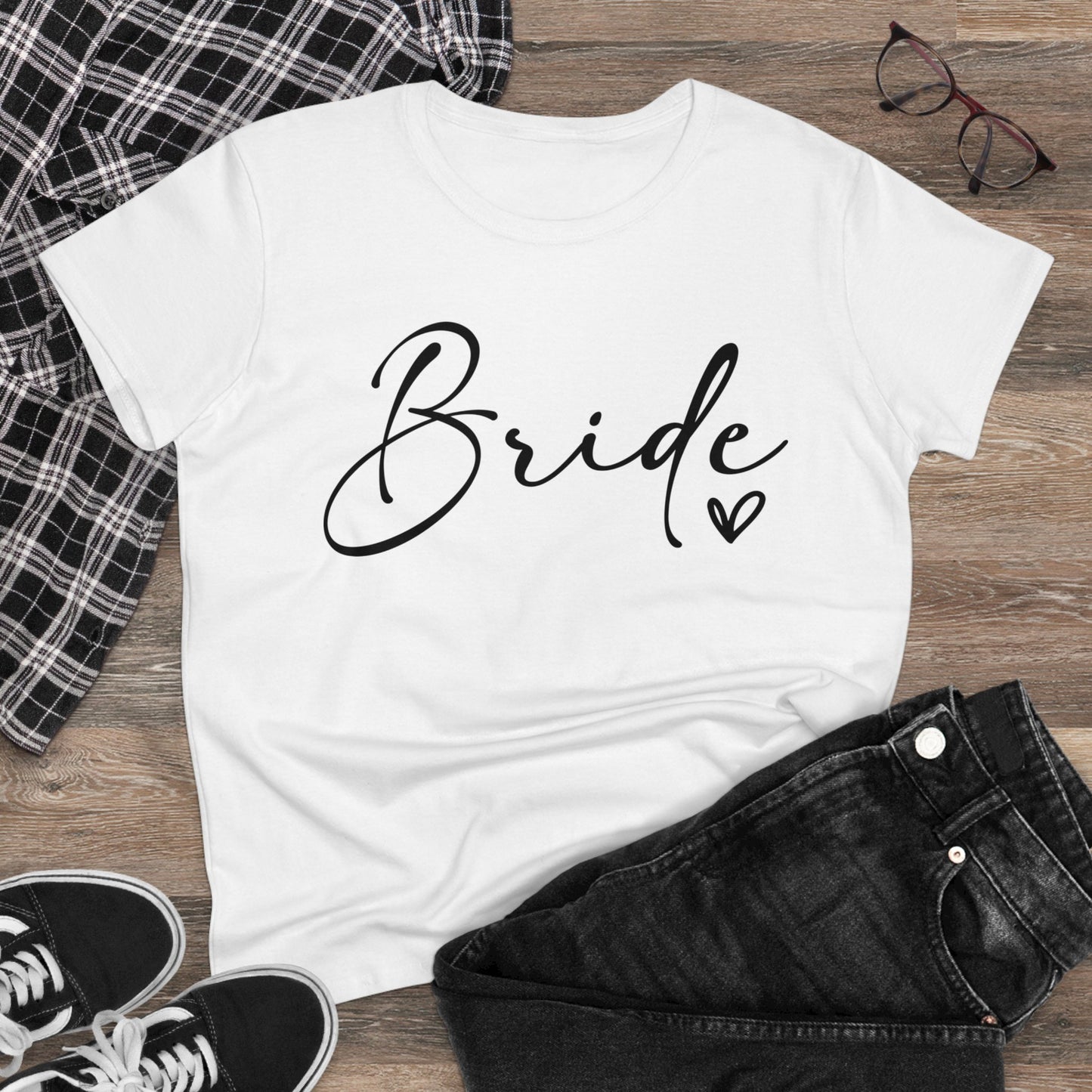 Bride Heart Tee Black Writing | Women's Midweight Cotton Tee