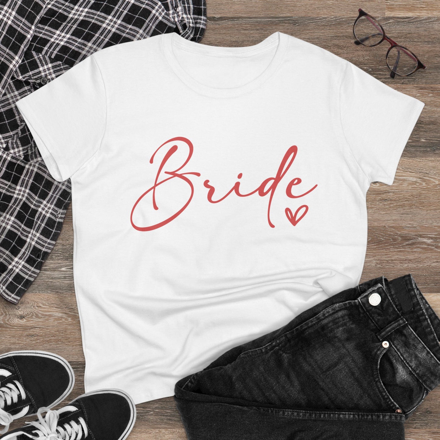 Bride Heart Tee Pink Letters | Women's Midweight Cotton Tee