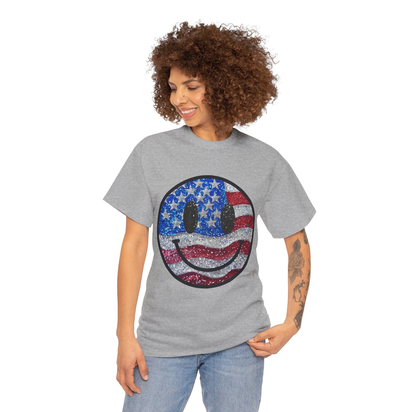 Smiley American Flag | Unisex Heavy Cotton Tee