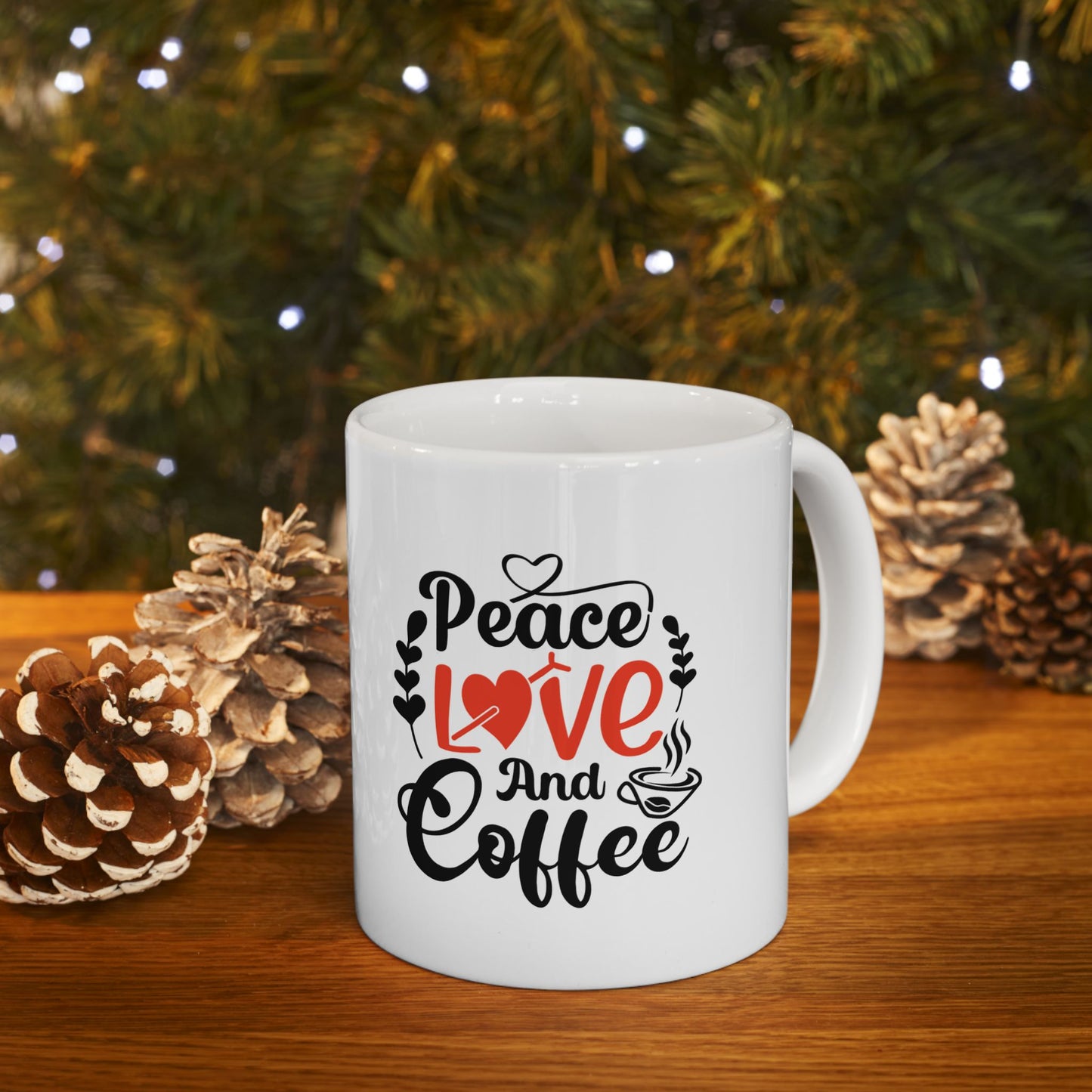 Coffee Mug - Peace Love and Coffee Ceramic Mug, (11oz, 15oz)