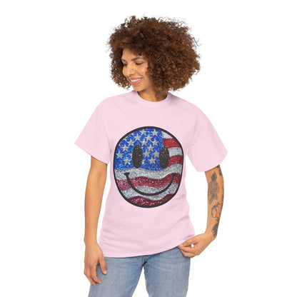 Smiley American Flag | Unisex Heavy Cotton Tee