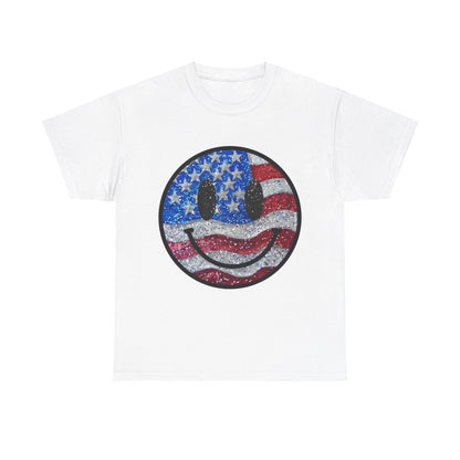 Smiley American Flag | Unisex Heavy Cotton Tee