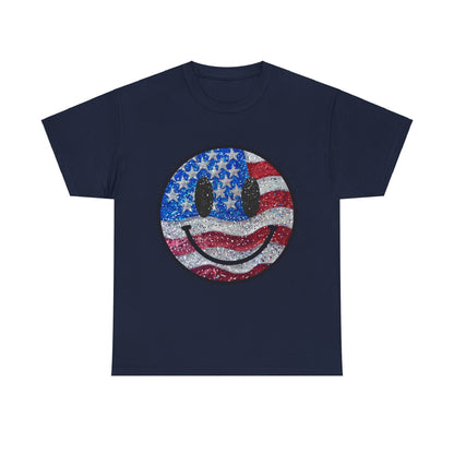 Smiley American Flag | Unisex Heavy Cotton Tee