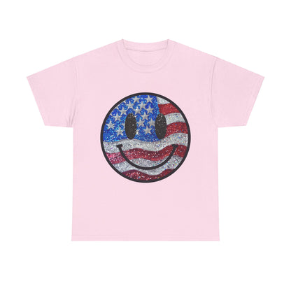 Smiley American Flag | Unisex Heavy Cotton Tee