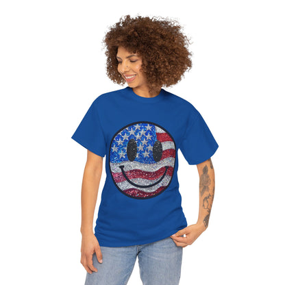Smiley American Flag | Unisex Heavy Cotton Tee