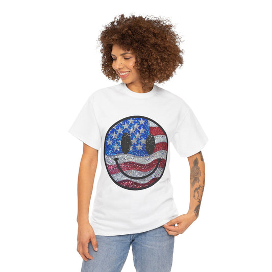 Smiley American Flag | Unisex Heavy Cotton Tee