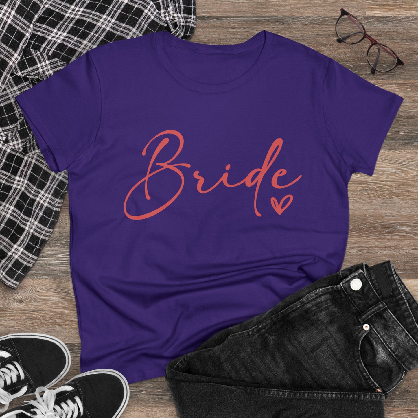 Bride Heart Tee Pink Letters | Women's Midweight Cotton Tee