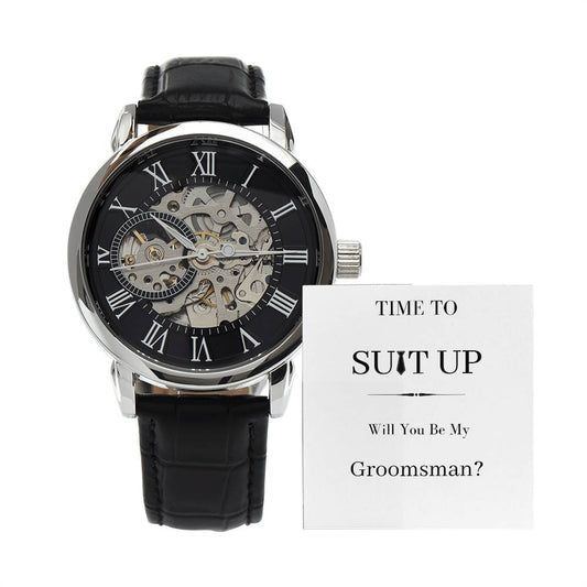 Time To Suit Up | Groomsman Black Tie | Men's Openwork Watch