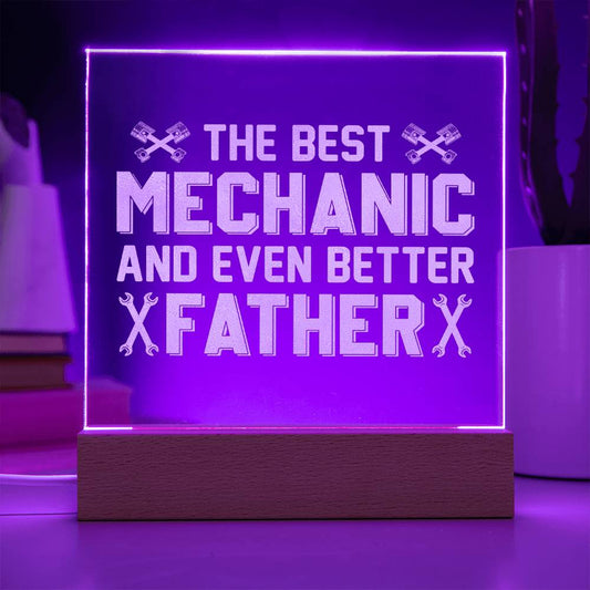 Father | The Best Mechanic | Engraved Acrylic Square Plaque